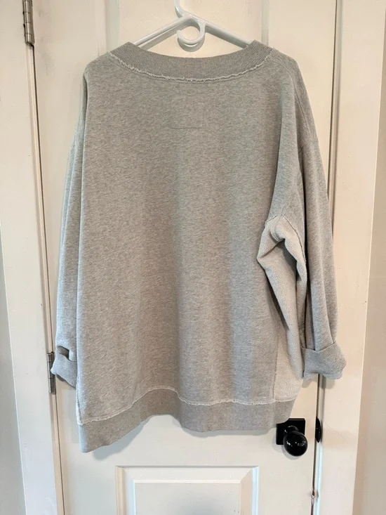 Aerie Oversized V Neck Sweatshirt Gray Raw Hem French Terry Womens Size Large - Picture 4 of 4